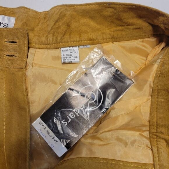 Suede Trouser Shorts Pleated Paperbag Culottes Leather Vintage Golden Tan - Picture 8 of 15